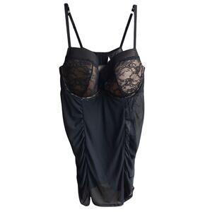 Cacique Lace Ruched Mesh Chemise Size 26 28 Underwire Short Babydoll Lingerie